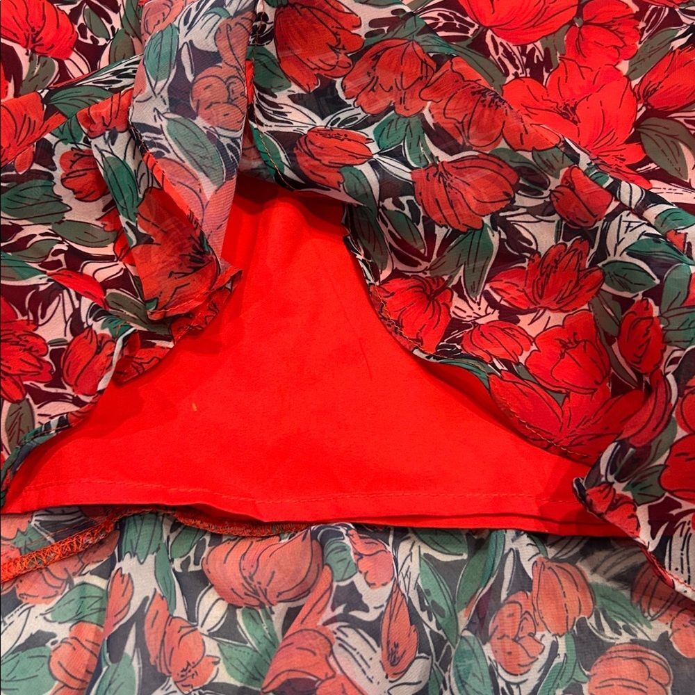 SUPER DOWN Hadley Cami Dress Womens Red Floral Sleeveless Mini Flounce smaller - Picture 11 of 12